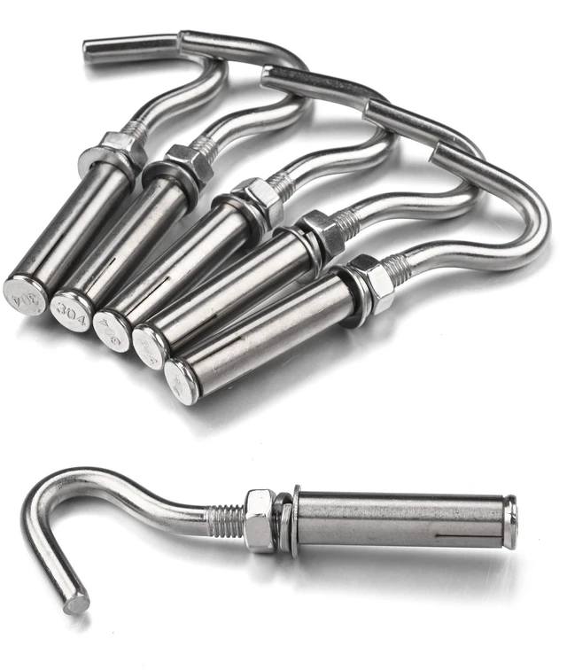 Main image of Yescom 6-Pack M8 Concrete Wall Hook Expansion Anchors, 304 Stainless Steel for Backyard Sports Net Hanging String Lights Patio Sun Shade Sails