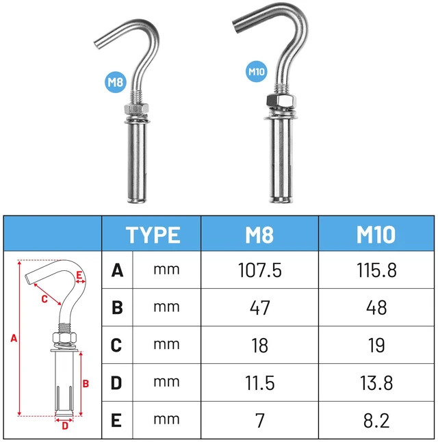 Alt view image 4 of 7 - Yescom 6-Pack M8 Concrete Wall Hook Expansion Anchors, 304 Stainless Steel for Backyard Sports Net Hanging String Lights Patio Sun Shade Sails