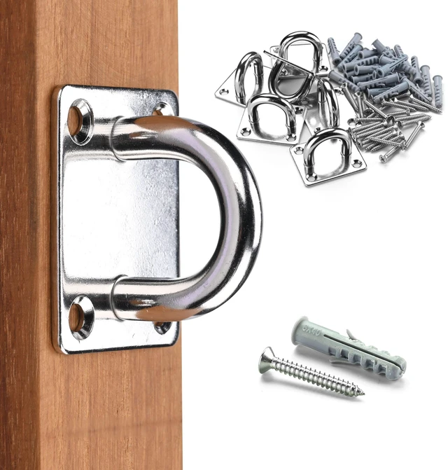 Main image of Yescom 6-Pack 3/8-in M10 Oblong 4-Hole Pad Eye Plate Hooks with Tapping Screws, Heavy-Duty 304 Stainless Steel 617-lb WLL Fasteners for Hanging