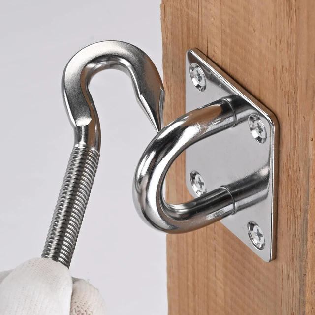 Alt view image 3 of 7 - Yescom 6-Pack 3/8-in M10 Oblong 4-Hole Pad Eye Plate Hooks with Tapping Screws, Heavy-Duty 304 Stainless Steel 617-lb WLL Fasteners for Hanging