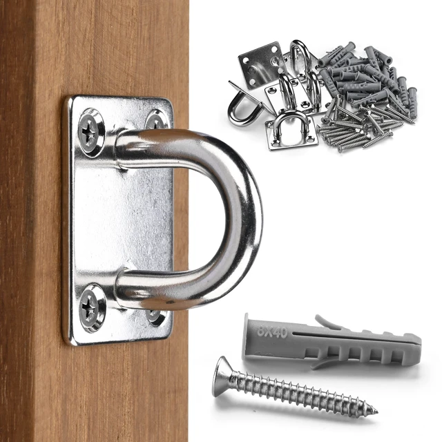 Main image of Yescom 6-Pack 5/16-in M8 Oblong 4-Hole Pad Eye Plate Hooks with Tapping Screws, Heavy-Duty 304 Stainless Steel 396-lb WLL Fasteners for Hanging