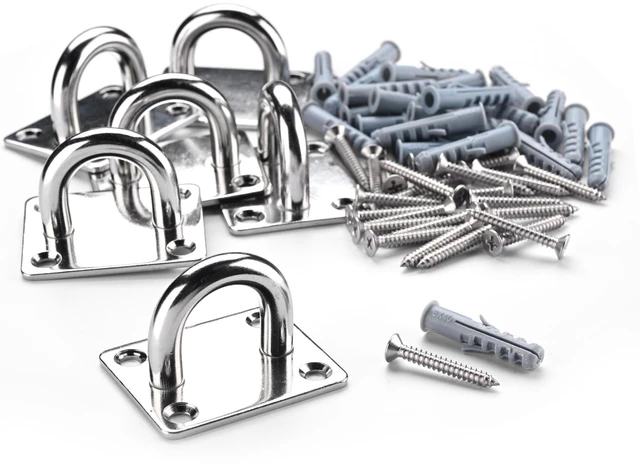 Alt view image 7 of 7 - Yescom 6-Pack 3/8-in M10 Oblong 4-Hole Pad Eye Plate Hooks with Tapping Screws, Heavy-Duty 304 Stainless Steel 617-lb WLL Fasteners for Hanging