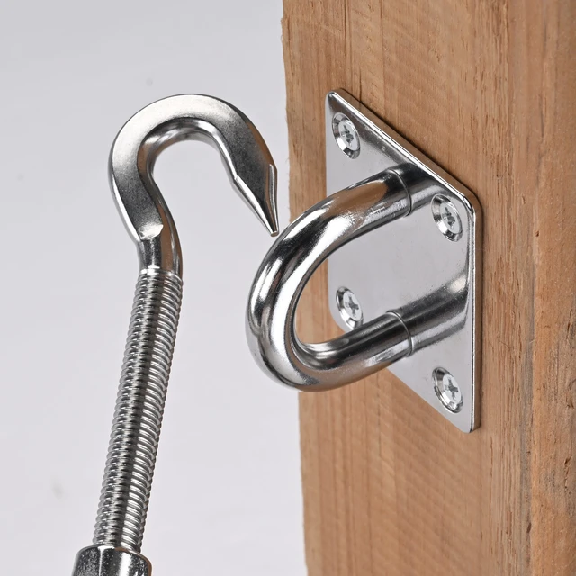 Alt view image 3 of 7 - Yescom 6-Pack 5/16-in M8 Oblong 4-Hole Pad Eye Plate Hooks with Tapping Screws, Heavy-Duty 304 Stainless Steel 396-lb WLL Fasteners for Hanging