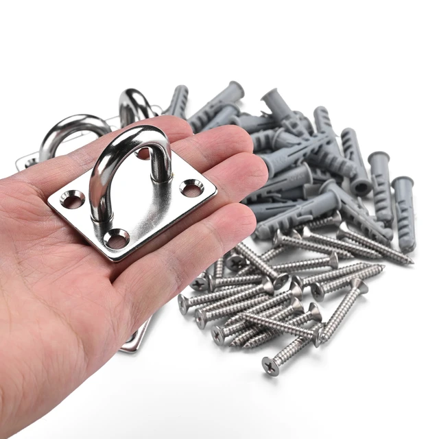 Alt view image 4 of 7 - Yescom 6-Pack 5/16-in M8 Oblong 4-Hole Pad Eye Plate Hooks with Tapping Screws, Heavy-Duty 304 Stainless Steel 396-lb WLL Fasteners for Hanging