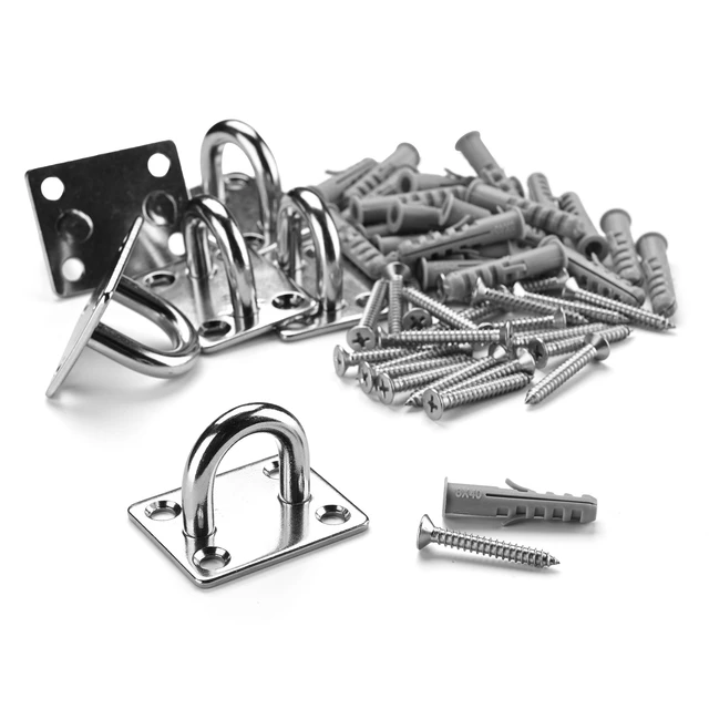Alt view image 7 of 7 - Yescom 6-Pack 5/16-in M8 Oblong 4-Hole Pad Eye Plate Hooks with Tapping Screws, Heavy-Duty 304 Stainless Steel 396-lb WLL Fasteners for Hanging