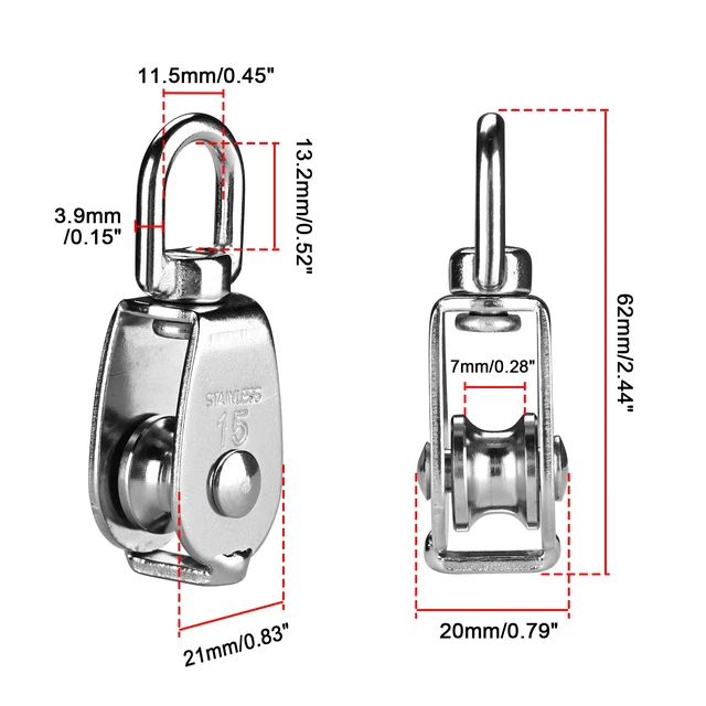 Alt view image 2 of 6 - Yescom 6-Pack 304 Stainless Steel M15 Single Swivel Rope Pulley Block for Batting Cage Baseball Field Equipment Retractable Net Hanging