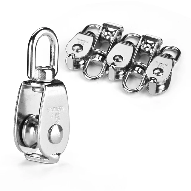 Alt view image 5 of 6 - Yescom 6-Pack 304 Stainless Steel M15 Single Swivel Rope Pulley Block for Batting Cage Baseball Field Equipment Retractable Net Hanging
