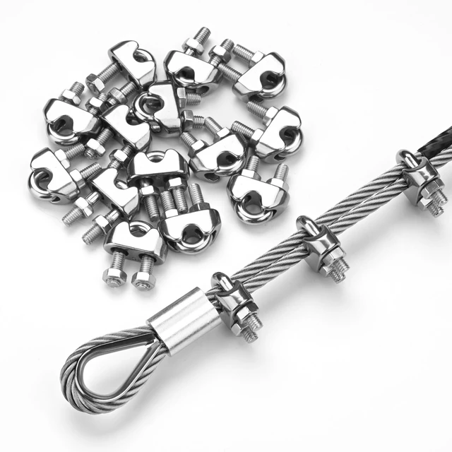 Main image of Yescom 18-Pack M5 3/16-in Cable Clamp Wire Rope Clips 304 Stainless Steel Rigging Hardware Saddled Fasteners for Batting Cage Baseball Field Equipment