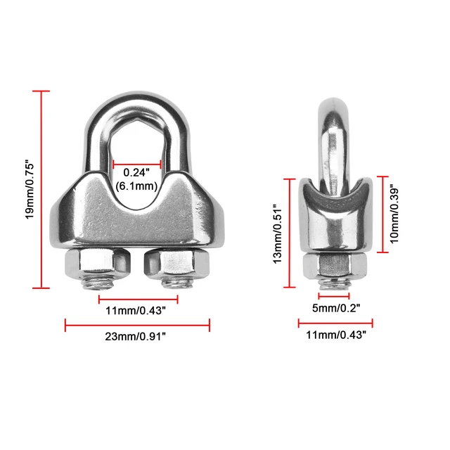 Alt view image 2 of 6 - Yescom 18-Pack M5 3/16-in Cable Clamp Wire Rope Clips 304 Stainless Steel Rigging Hardware Saddled Fasteners for Batting Cage Baseball Field Equipment