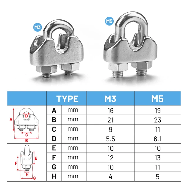 Alt view image 3 of 6 - Yescom 18-Pack M5 3/16-in Cable Clamp Wire Rope Clips 304 Stainless Steel Rigging Hardware Saddled Fasteners for Batting Cage Baseball Field Equipment