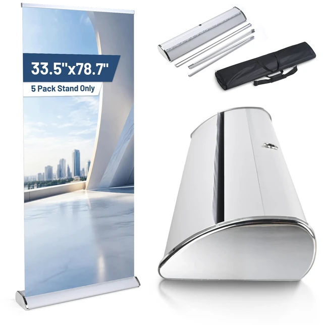 Main image of InstaHibit 33.5x78.7in Deluxe Retractable Banner Stand Aluminum Base Roll Up Display 5PK