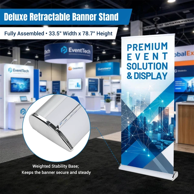 Alt view image 2 of 7 - InstaHibit 33.5x78.7in Deluxe Retractable Banner Stand Aluminum Base Roll Up Display 5PK
