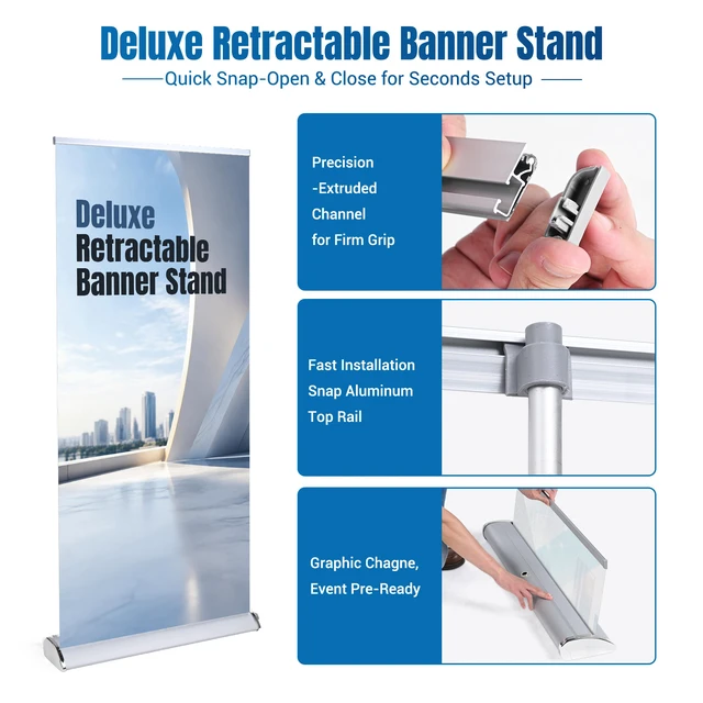 Alt view image 3 of 7 - InstaHibit 33.5x78.7in Deluxe Retractable Banner Stand Aluminum Base Roll Up Display 5PK