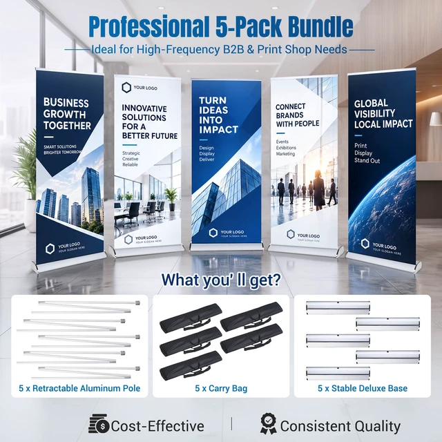 Alt view image 6 of 7 - InstaHibit 33.5x78.7in Deluxe Retractable Banner Stand Aluminum Base Roll Up Display 5PK