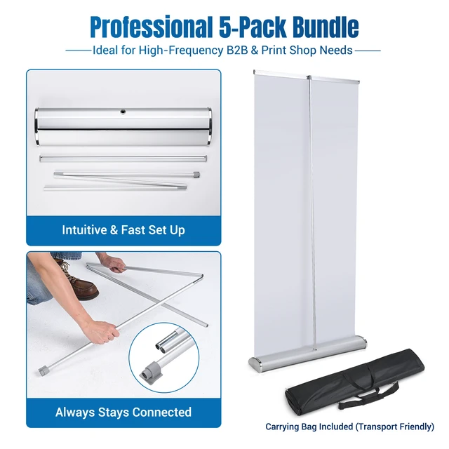 Alt view image 5 of 7 - InstaHibit 33.5x78.7in Deluxe Retractable Banner Stand Aluminum Base Roll Up Display 5PK