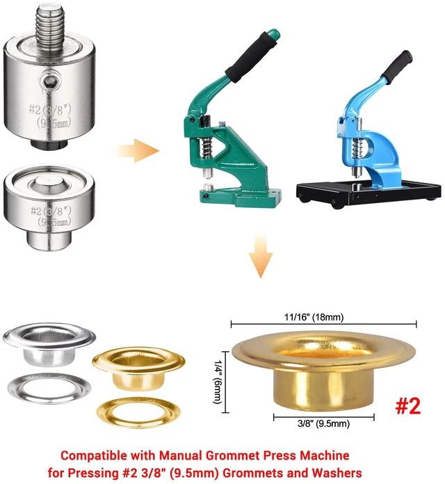 Alt view image 3 of 5 - Yescom #2 Grommet Press Machine Replacement Die Set ID 9.5mm 3/8" Work with Manual Grommet Machine