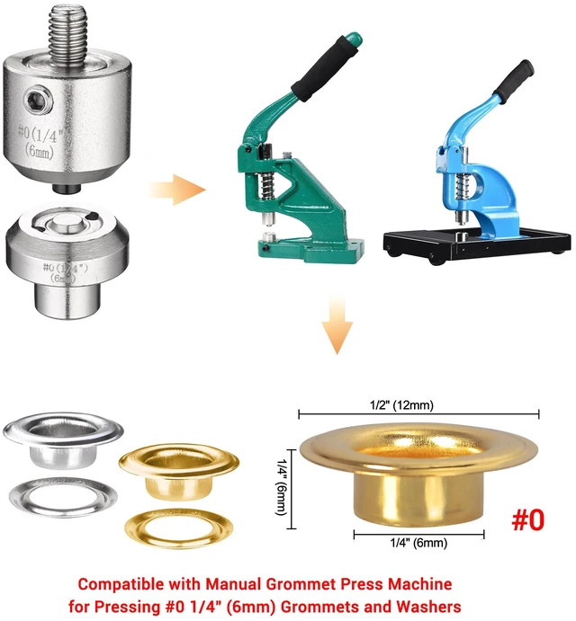 Alt view image 3 of 5 - Yescom #0 Grommet Press Machine Replacement Die Set ID 6mm 1/4" Work with Manual Grommet Machine
