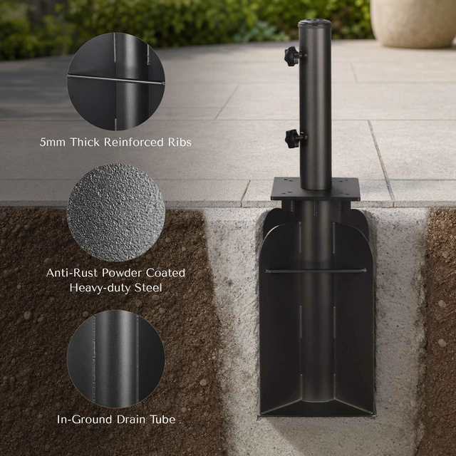 Alt view image 5 of 7 - Yescom Heavy Duty In-ground Umbrella Base with Stand Tube for Cantilever Flagpole Commercial Grade for Country Club Patio Lawn Grass