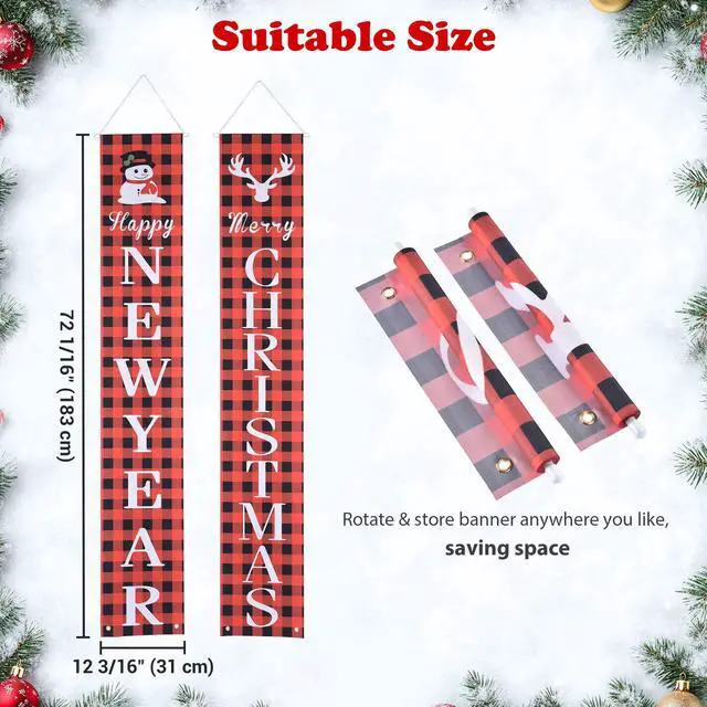 Alt view image 3 of 7 - Yescom Merry Christmas New Year Door Sign,Porch Sign Banner,Hanging 2 Pack Xmas Party Decorations
