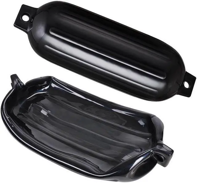 Alt view image 7 of 7 - 4pcs Ribbed Boat Fender 8"x27" Bumper Dock Shield Protection Black w/ Lines Pump
