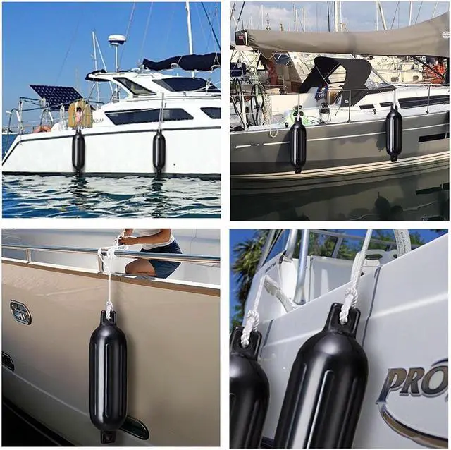 Alt view image 3 of 7 - 4pcs Ribbed Boat Fender 8"x27" Bumper Dock Shield Protection Black w/ Lines Pump