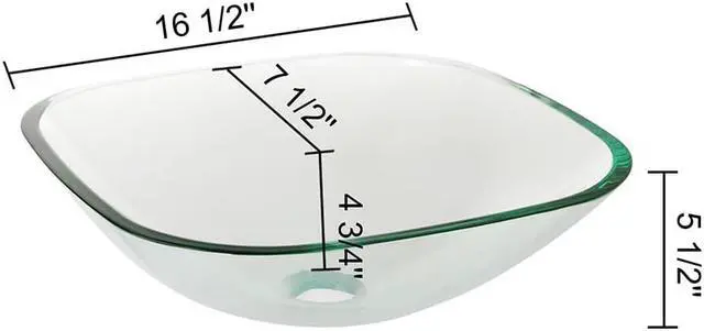 Alt view image 3 of 7 - Square Tempered Glass Vessel Sink Basin with Chrome Mounting Ring and 1 5/8" Pop Up Drain Combo Set