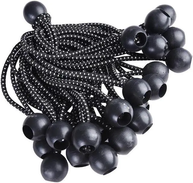 Main image of 25 pcs 6" Black Elastic Ball Bungee Loop Cord Tie Down Strap Wire Fix Canopy Tarp Tent