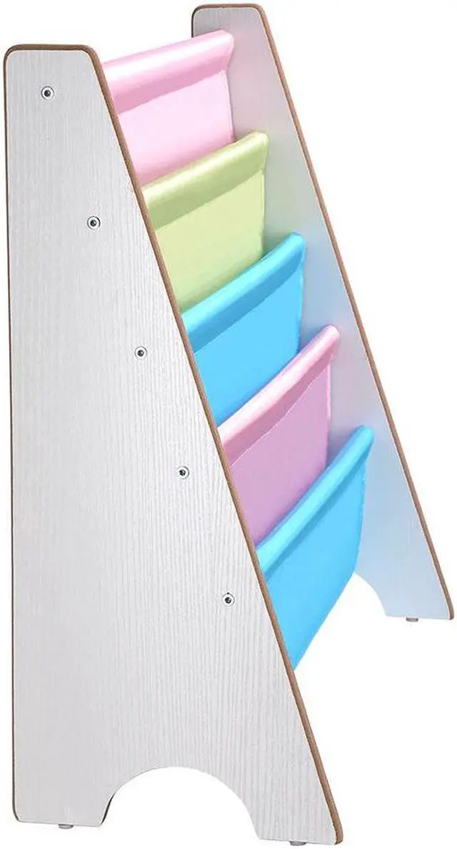 Alt view image 4 of 7 - Wood Kids Book Shelf Sling Storage Rack Organizer Bookcase Display Holder White