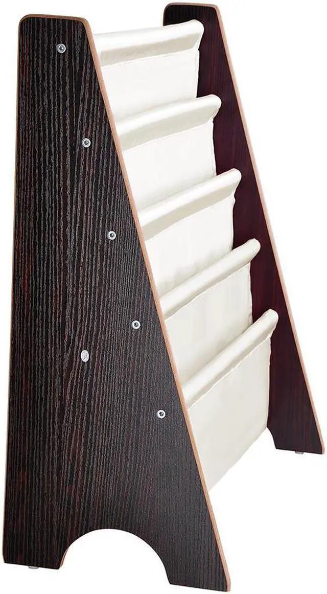 Alt view image 4 of 5 - Kids Book Shelf Sling Storage Rack Organizer Bookcase Display Holder Walnut