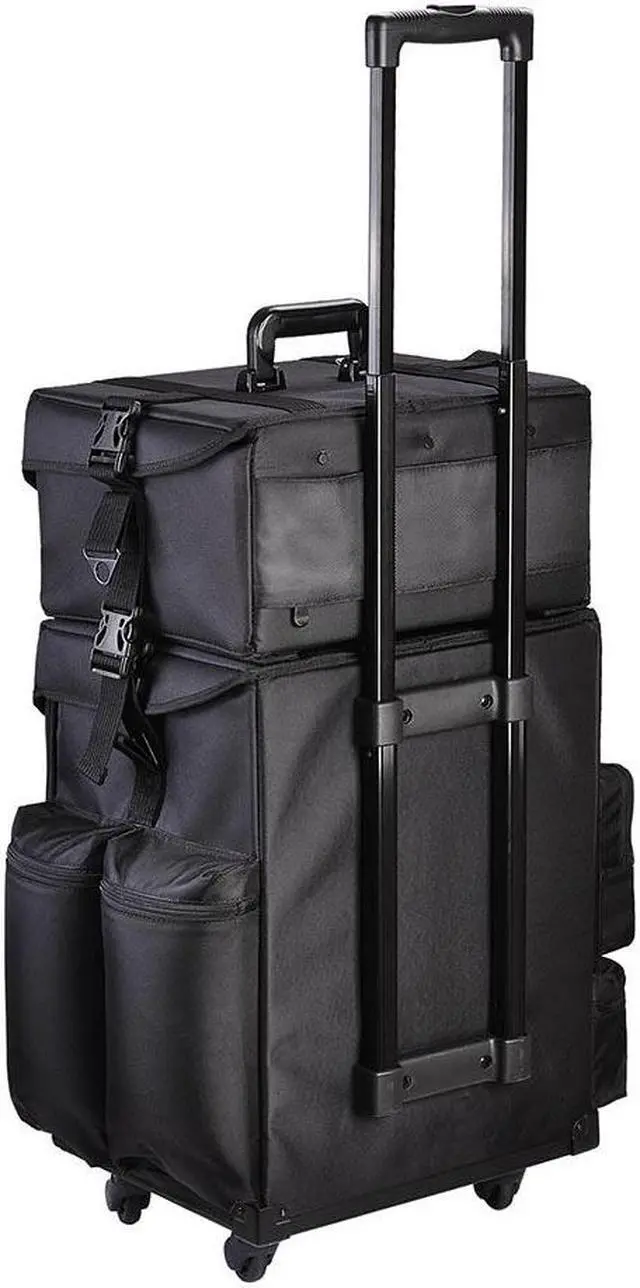 Alt view image 5 of 14 - Byootique Classic Black Rolling 2in1 Cosmetic Case Sided Makeup Artist Organizer