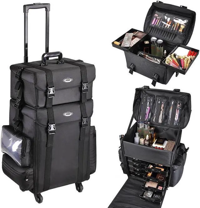 Main image of Byootique Classic Black Rolling 2in1 Cosmetic Case Sided Makeup Artist Organizer