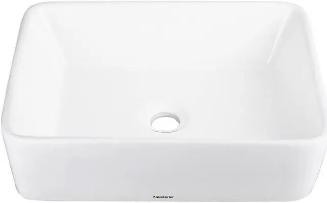 Alt view image 2 of 7 - Aquaterior 19-2/7"x15"x5-1/8" Rectangle White Porcelain Ceramic Bathroom Sink w/ Free Chrome Drain