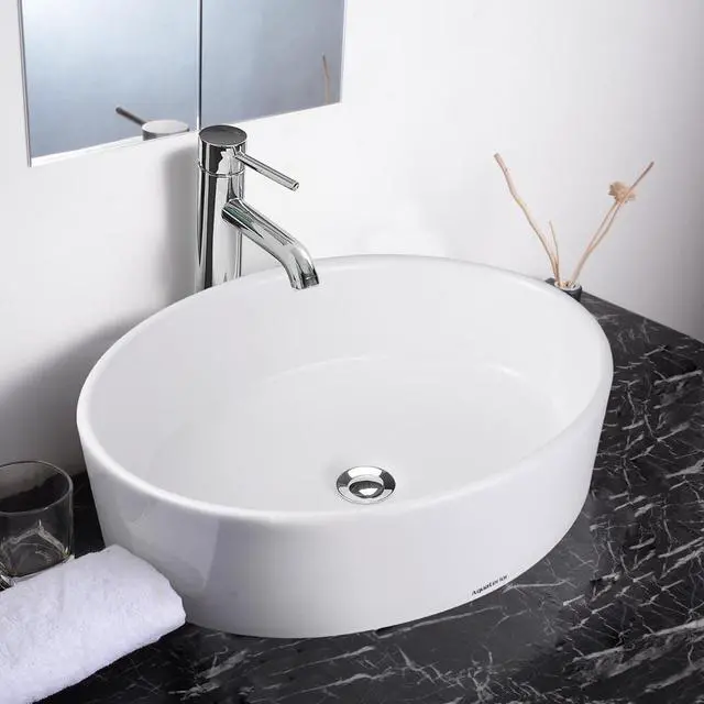 Alt view image 5 of 6 - Aquaterior Oval Porcelain Ceramic Bathroom Vessel Sink Basin with Chrome Drain