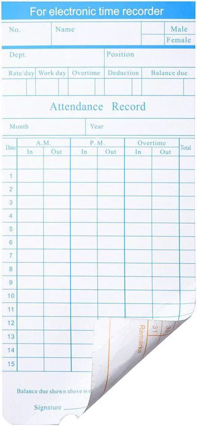 Alt view image 4 of 4 - Yescom 100 Count Monthly Time Clock Cards Timecard for Employee Attendance Payroll Recorder