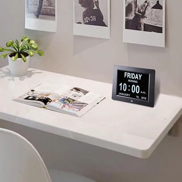 Alt view image 3 of 13 - 8" Large Digital LCD Day Clock 6 Alarm Options Dimmable Calendar Dementia Home Wall Table Black