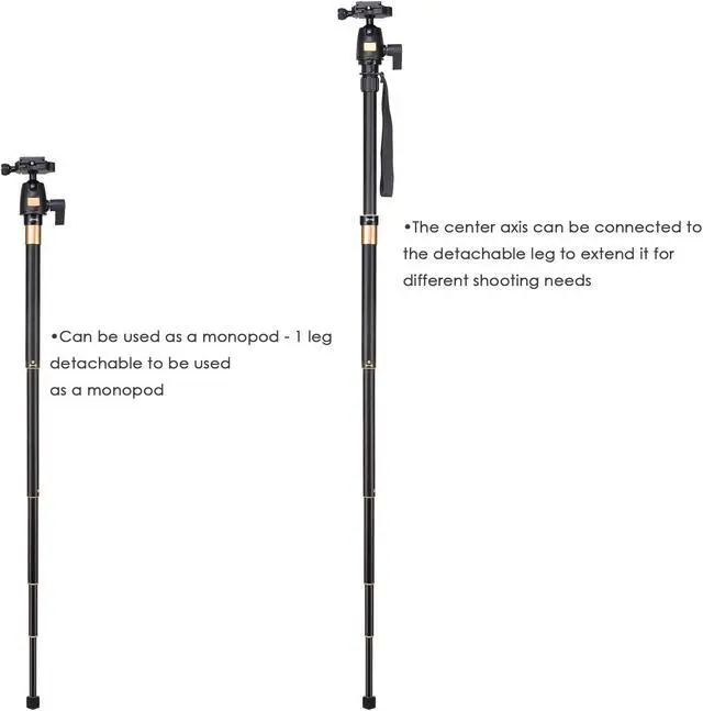 Alt view image 2 of 7 - 60" Tripod Monopod DSLR Camera Set w/ Ball Head Pocket Travel Photographic Aluminum