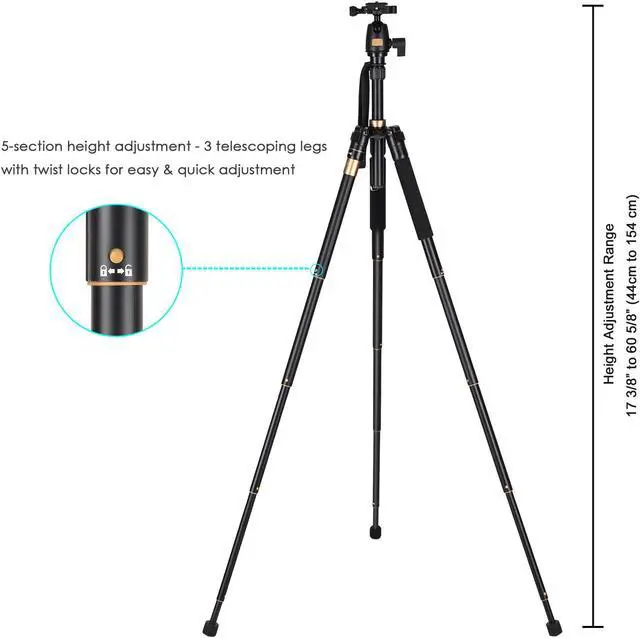 Alt view image 4 of 7 - 60" Tripod Monopod DSLR Camera Set w/ Ball Head Pocket Travel Photographic Aluminum