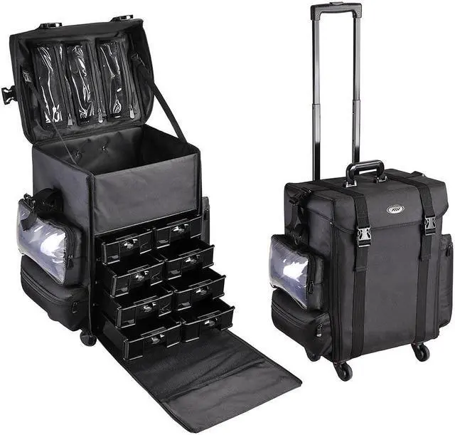 Alt view image 8 of 14 - Byootique Classic Black Rolling 2in1 Cosmetic Case Sided Makeup Artist Organizer