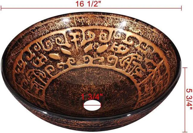 Alt view image 3 of 7 - Tempered Glass Round Vessel Sink Antique Totem Pattern Above Counter Bathroom Vanity Bowl Basin