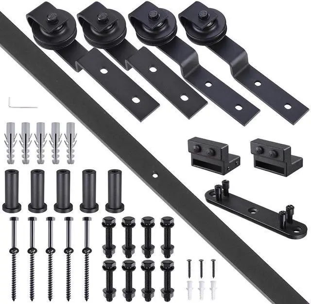 Alt view image 2 of 7 - 6.6 FT Country Style European American Bypass Steel Sliding Barn Wood Door Hardware Roller Track Kit