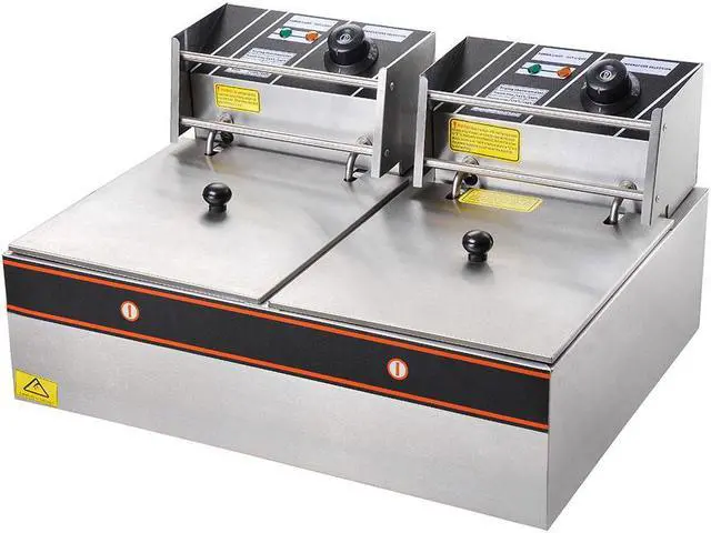 Alt view image 3 of 14 - 24L 5000W Stainless Steel Electric Deep Fryer Countertop Dual Tank Basket Commercial Restaurant