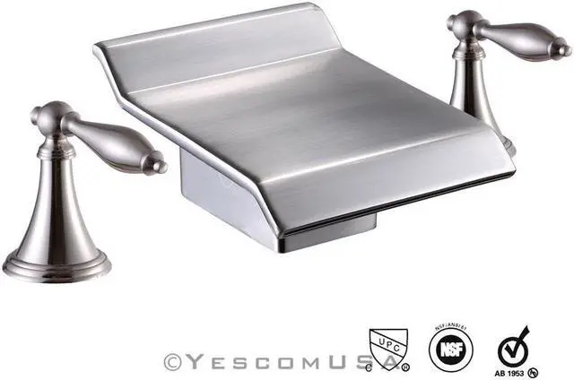 Main image of Tall Brushed Nickel Widespread Bath Sink/Roman Tub Waterfall Faucet