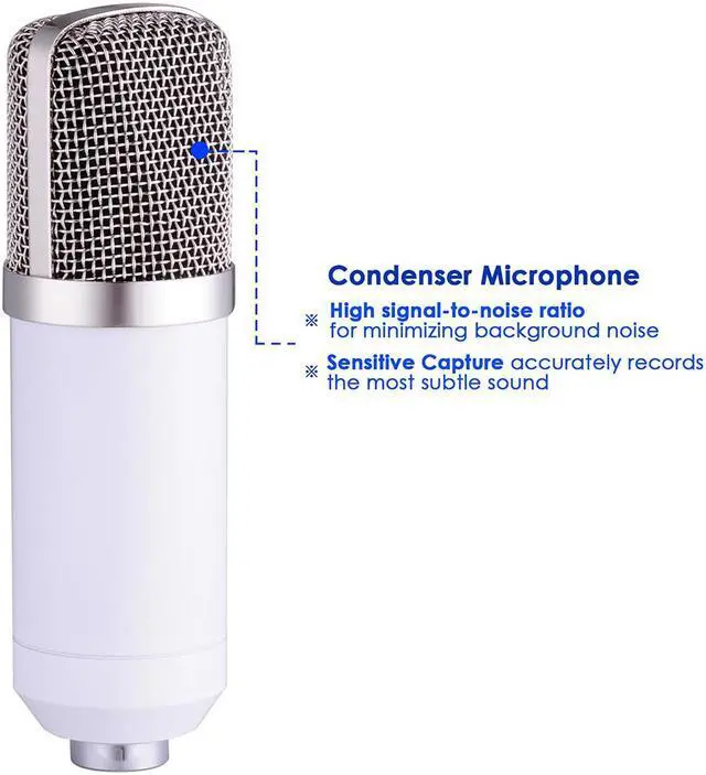 Alt view image 3 of 8 - Pro Condenser Microphone w/ Shock Mount Arm Stand Pop Filter For Recording Studio Stage