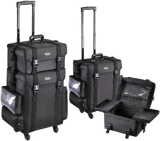 Alt view image 3 of 14 - Byootique Classic Black Rolling 2in1 Cosmetic Case Sided Makeup Artist Organizer