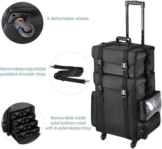 Alt view image 4 of 14 - Byootique Classic Black Rolling 2in1 Cosmetic Case Sided Makeup Artist Organizer