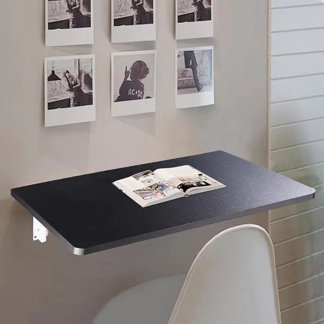 Alt view image 2 of 12 - Wall Mounted Floating Folding Computer Desk 23 5/8" x 15 3/4" 50lbs Weight Capacity PC Table Black