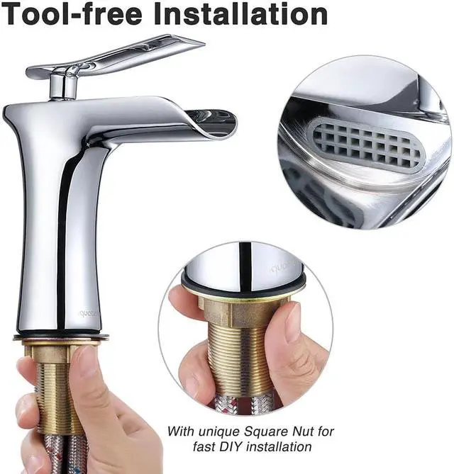 Alt view image 5 of 7 - Aquaterior Single Handle Bathroom Faucet Waterfall Spout Mixer Tap Basin Lavatory Faucet Chrome (CUPC NSF)