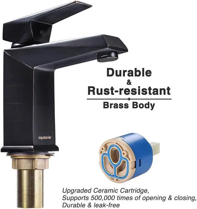 Alt view image 3 of 7 - Aquaterior® Contemporary 1 Hole Bathroom Square Faucet Vanity Sink Cold & Hot Water ORB DIY