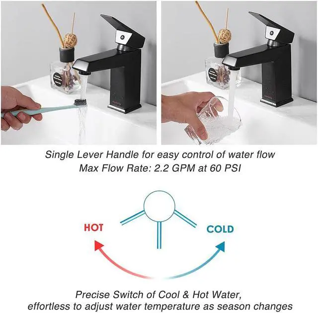 Alt view image 4 of 7 - Aquaterior® Contemporary 1 Hole Bathroom Square Faucet Vanity Sink Cold & Hot Water ORB DIY