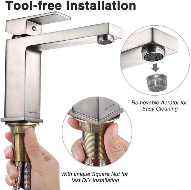 Alt view image 2 of 7 - Aquaterior® Modern 1 Hole Bathroom Square Faucet Vanity Sink 1 Handle Cold & Hot Water Tap Nickel